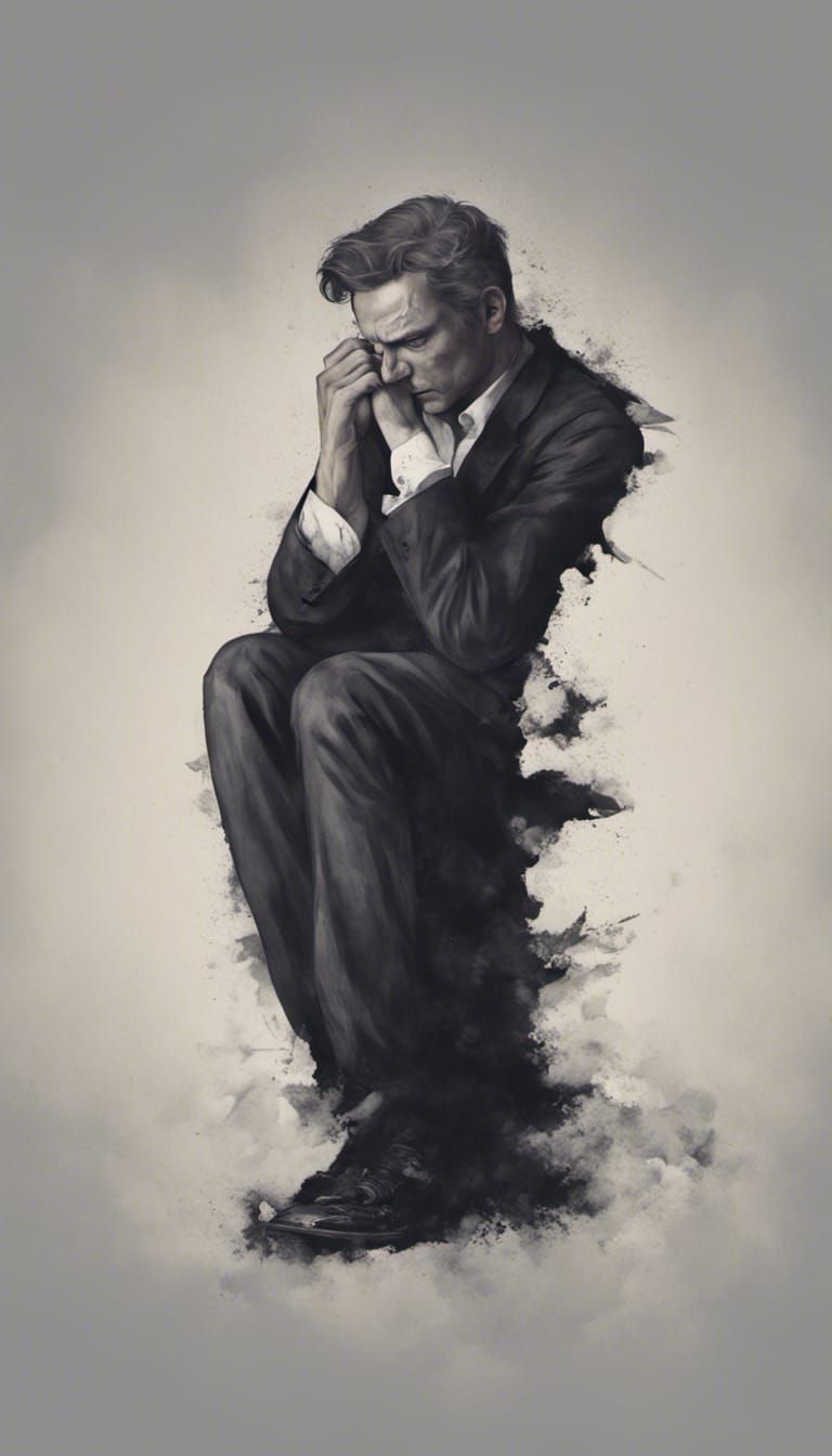 Sad Man Portrait Conveying Depression and Dark Life