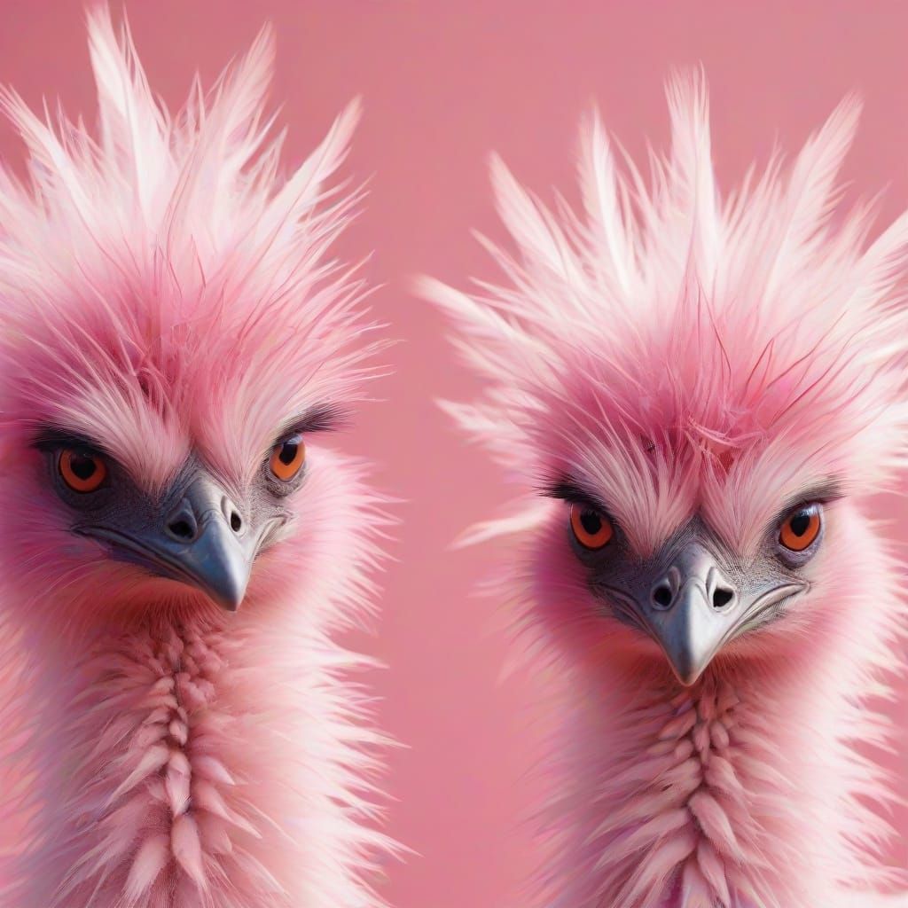 Pink Emus in Abstract Expressionism Style