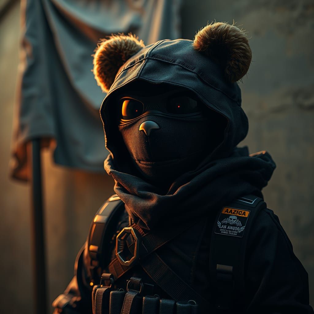 Teddy Bear Ninja in Stealth Gear: Hyper-Realistic Digital Ar...
