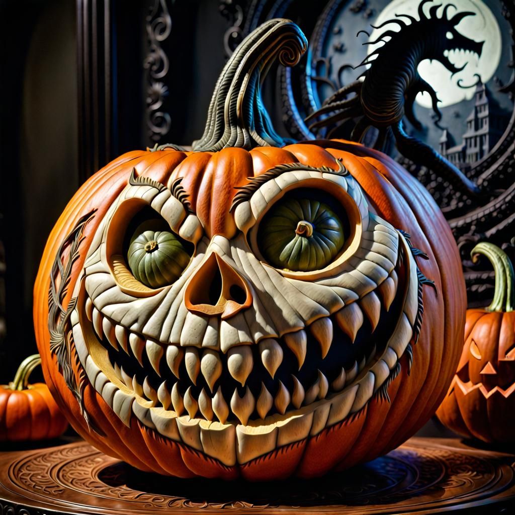 Beetlejuice Carved Pumpkin: Burtonesque Gothic Masterpiece