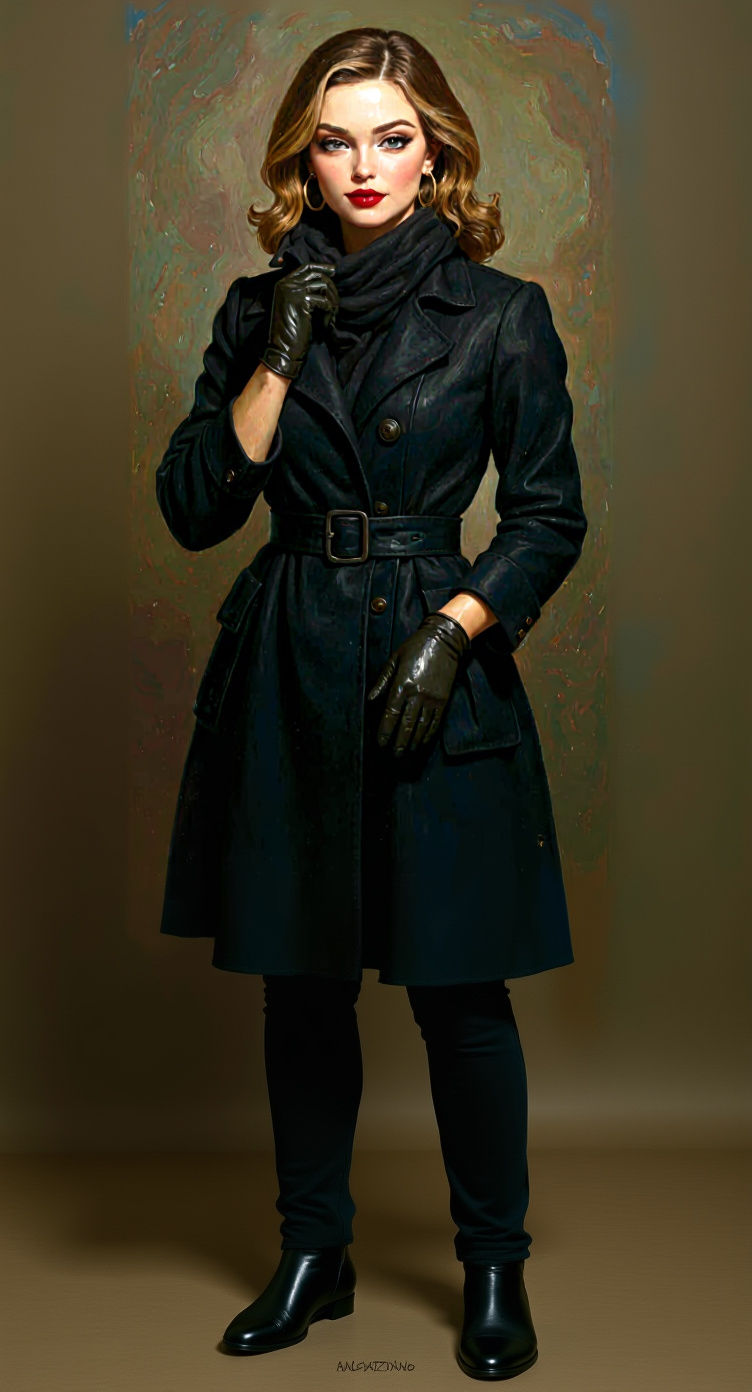 Elegant Woman in Winter Clothes, Alphonse Mucha Style