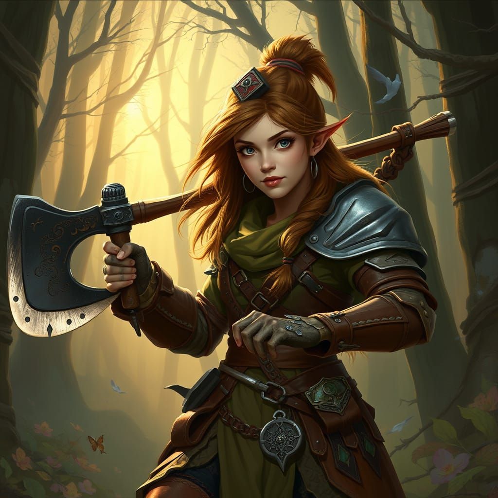 Half-Elf Half-Dwarf Warrior in Mystical Forest