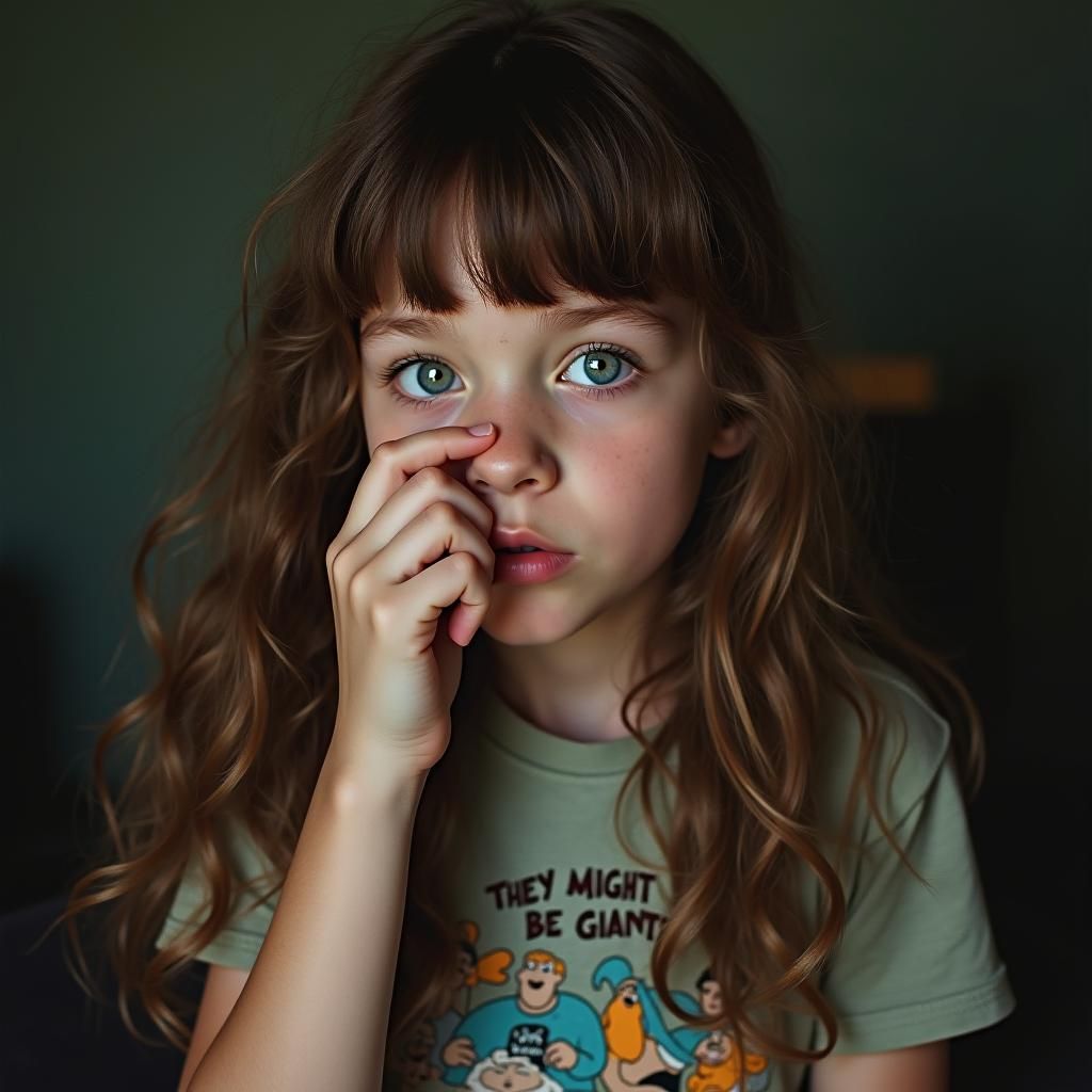 Realistic Portrait of Teen Girl with Blue-Green Eyes