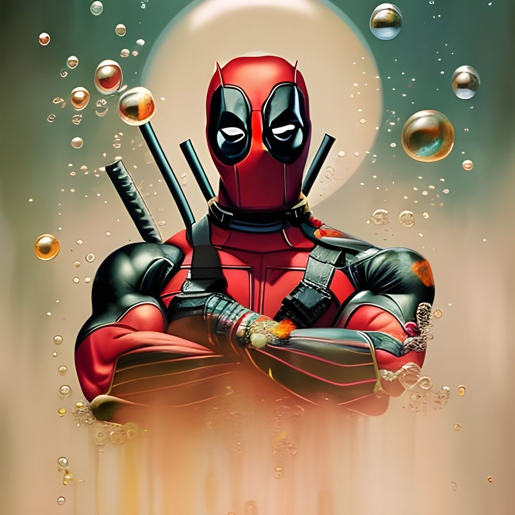 Deadpool Relaxing in Luminous Golden Bath
