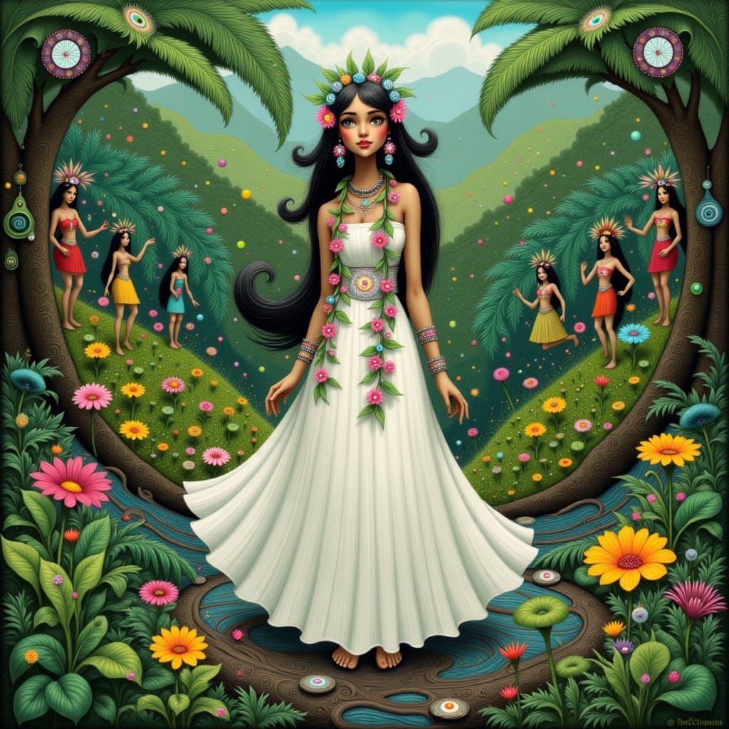 Laka, Hula Goddess in Lush Forest, Vivid Colors