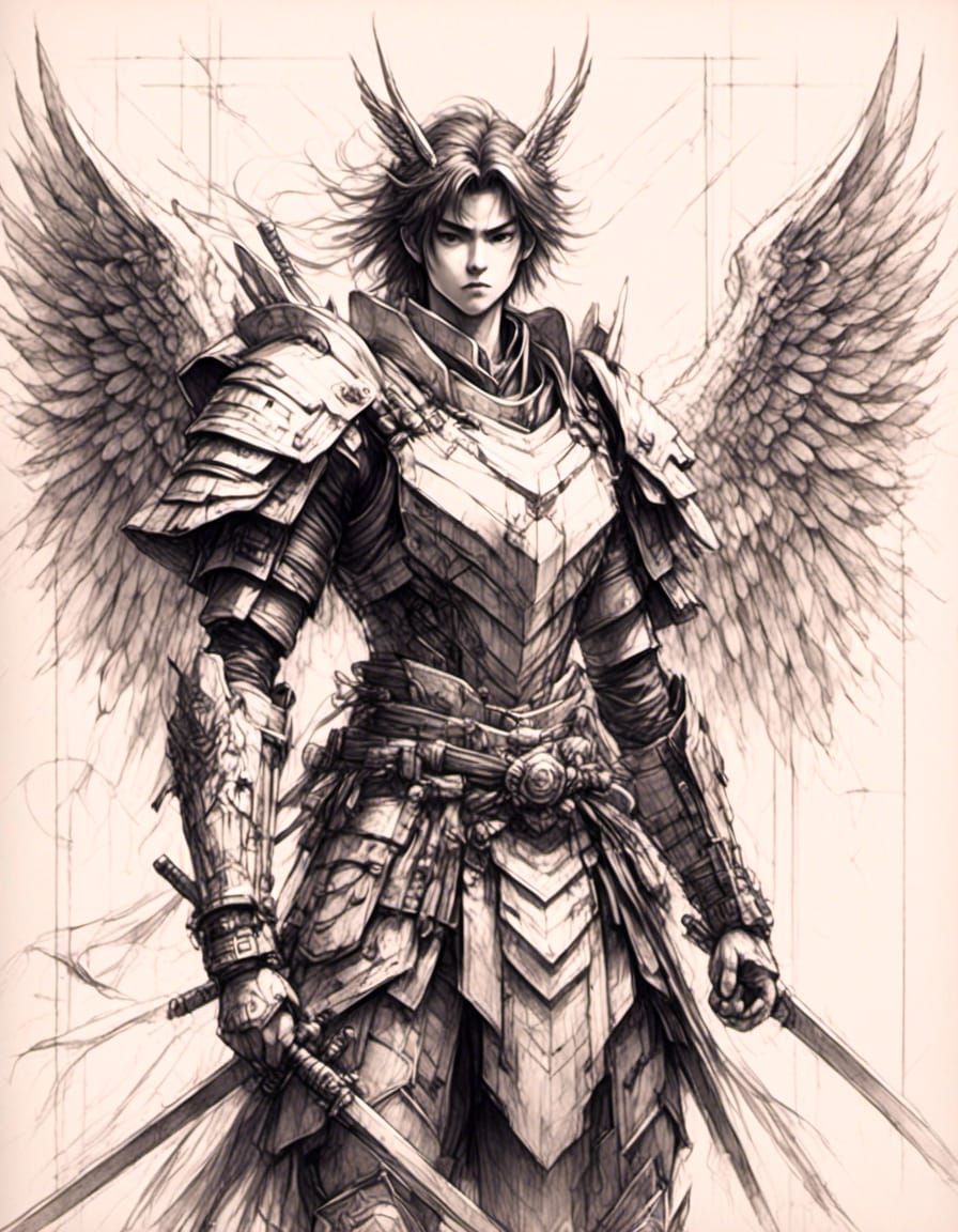<lora:Pancil style:1.0> <lora:Anime:1.0> Samurai angel