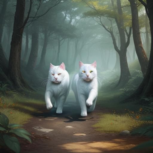 White Cats Running: Fantasy Matte Painting