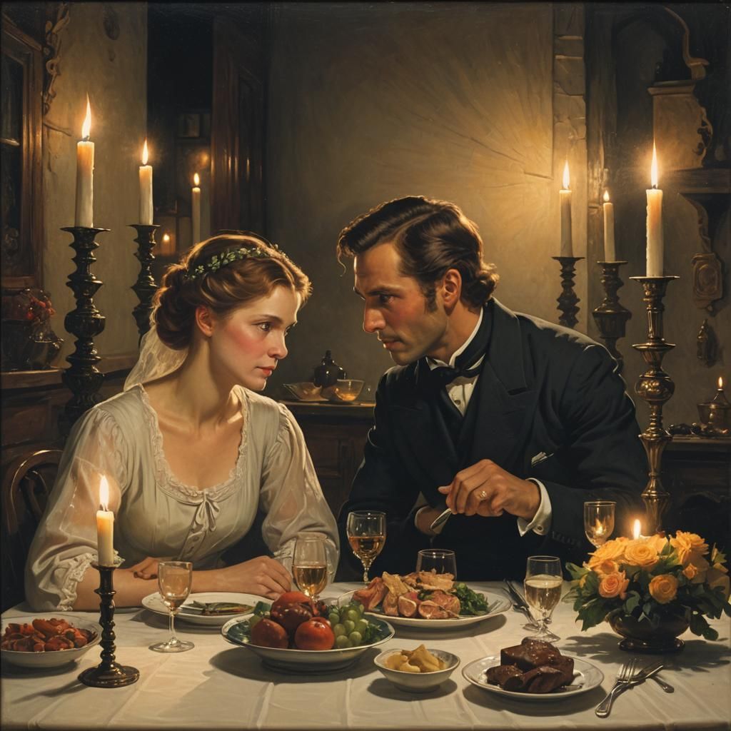 Romantic Couple at Dinner in Backlit Candlelight