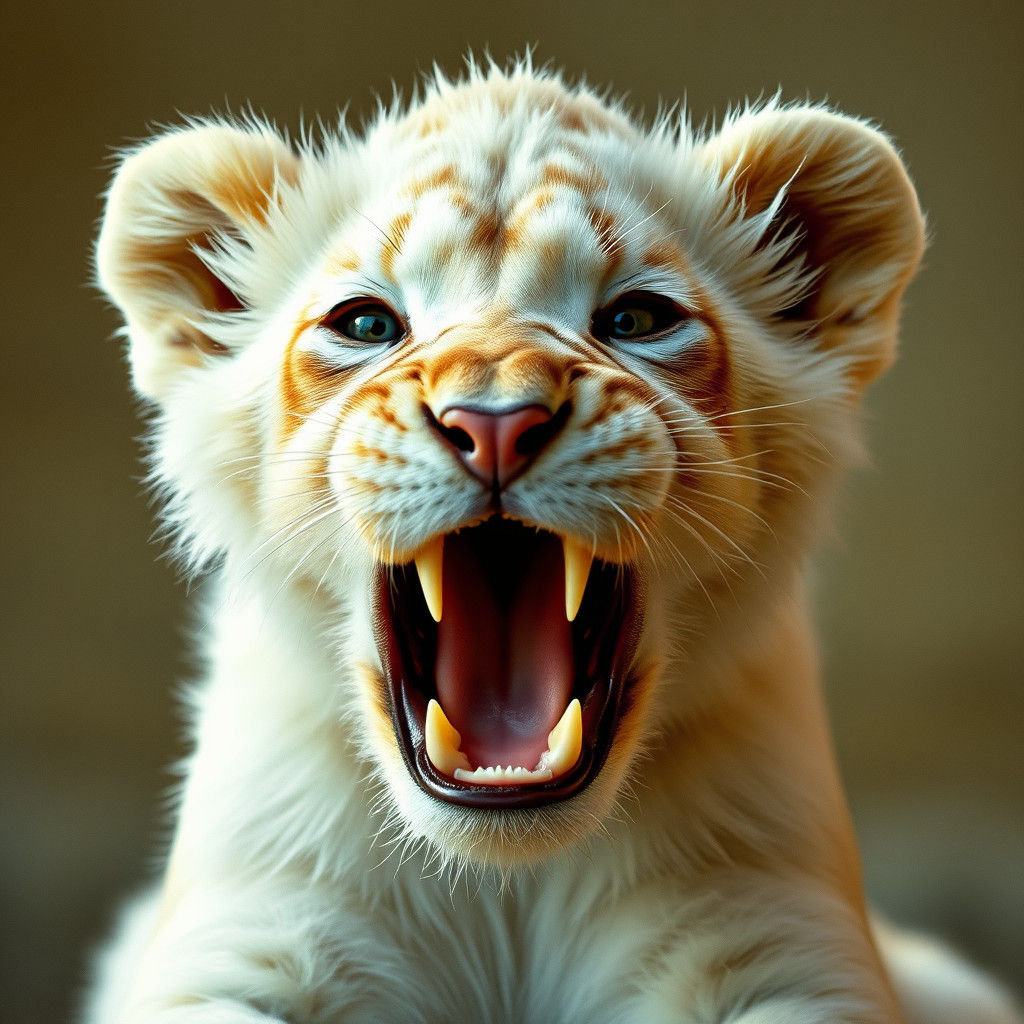 Majestic White Lion Cub Yawning, Cinematic Film Still