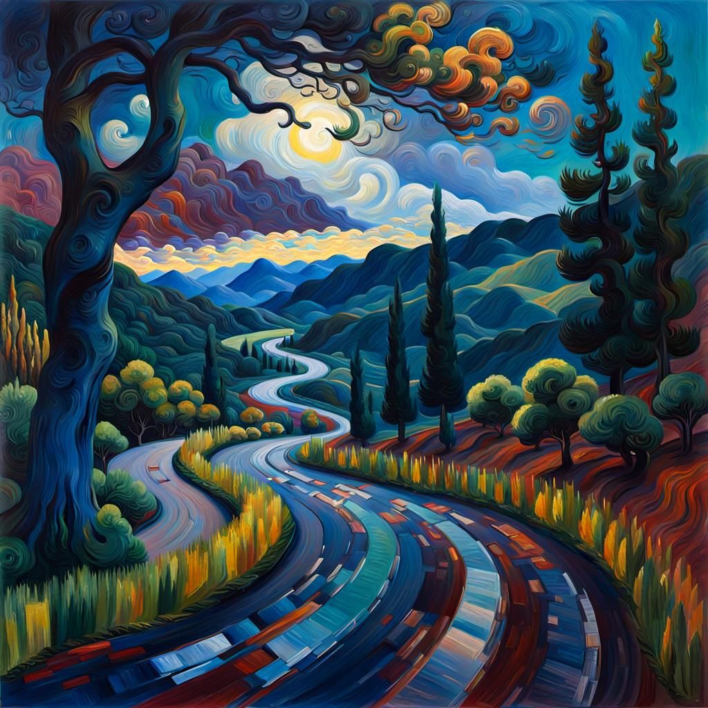 Mountain Landscape in Van Gogh Oil Painting Style