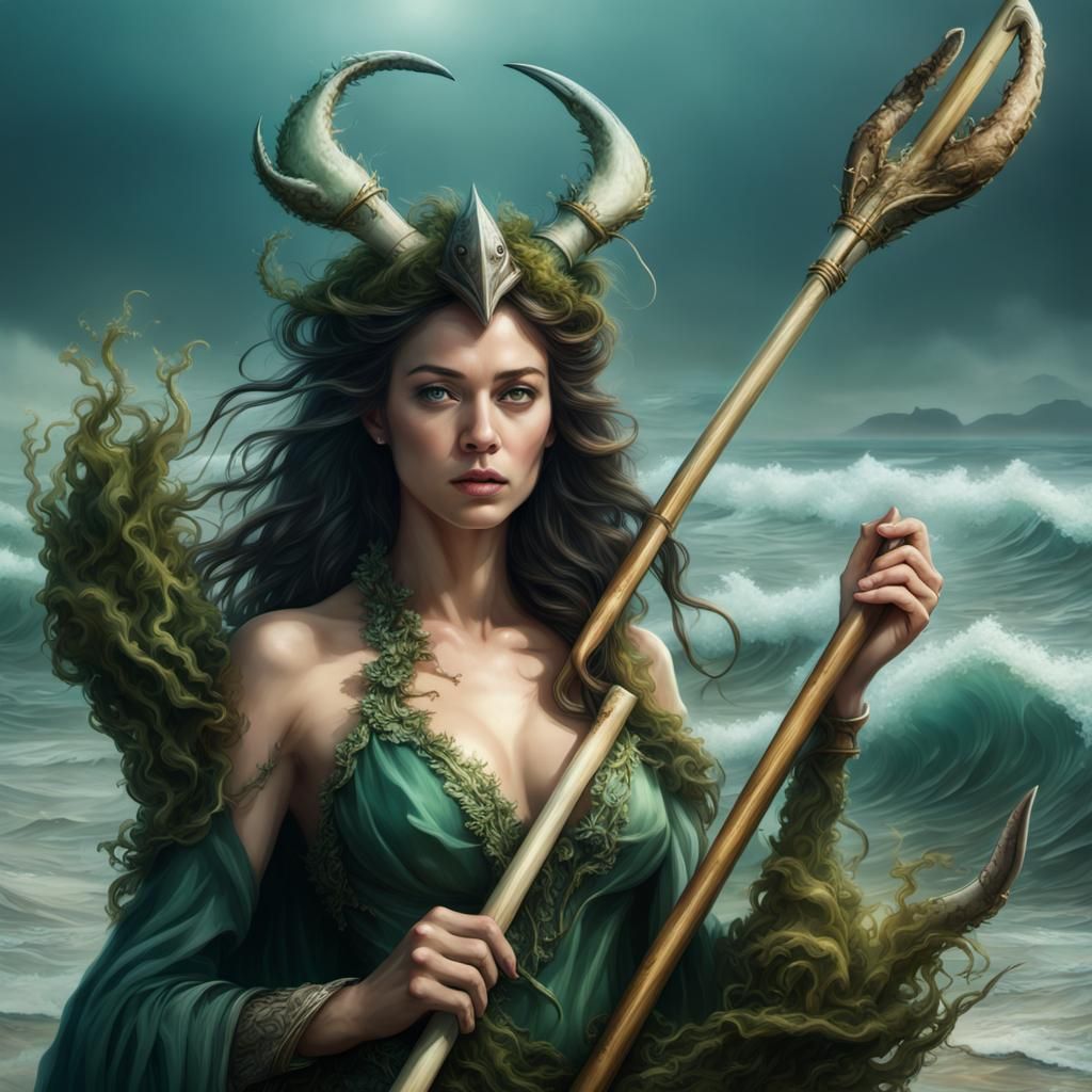 Goddess Thalassa with Crab Claw Horns