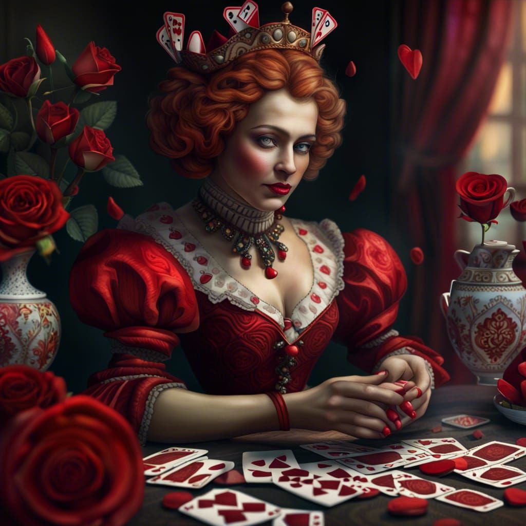 Queen of Hearts' Tea Party in Hyperrealistic Style