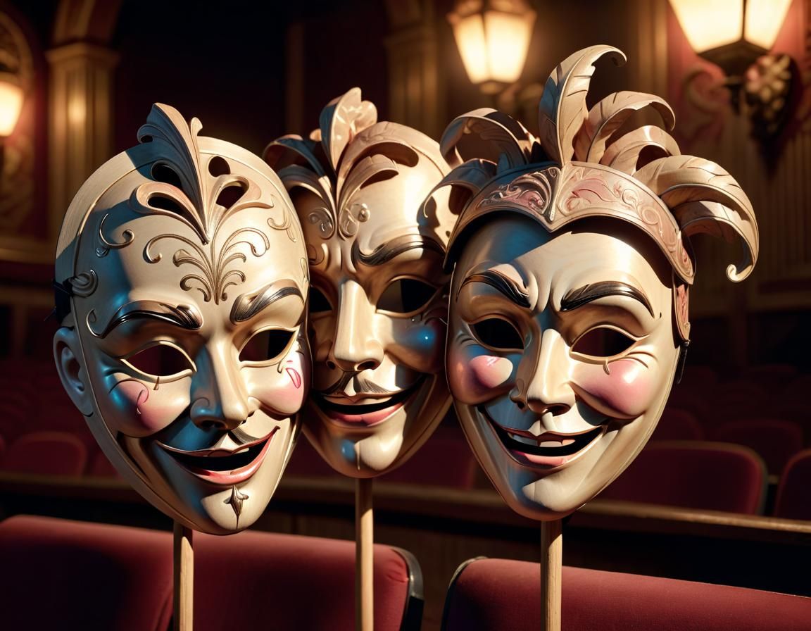 Classic Theater Masks in Volumetric Lighting