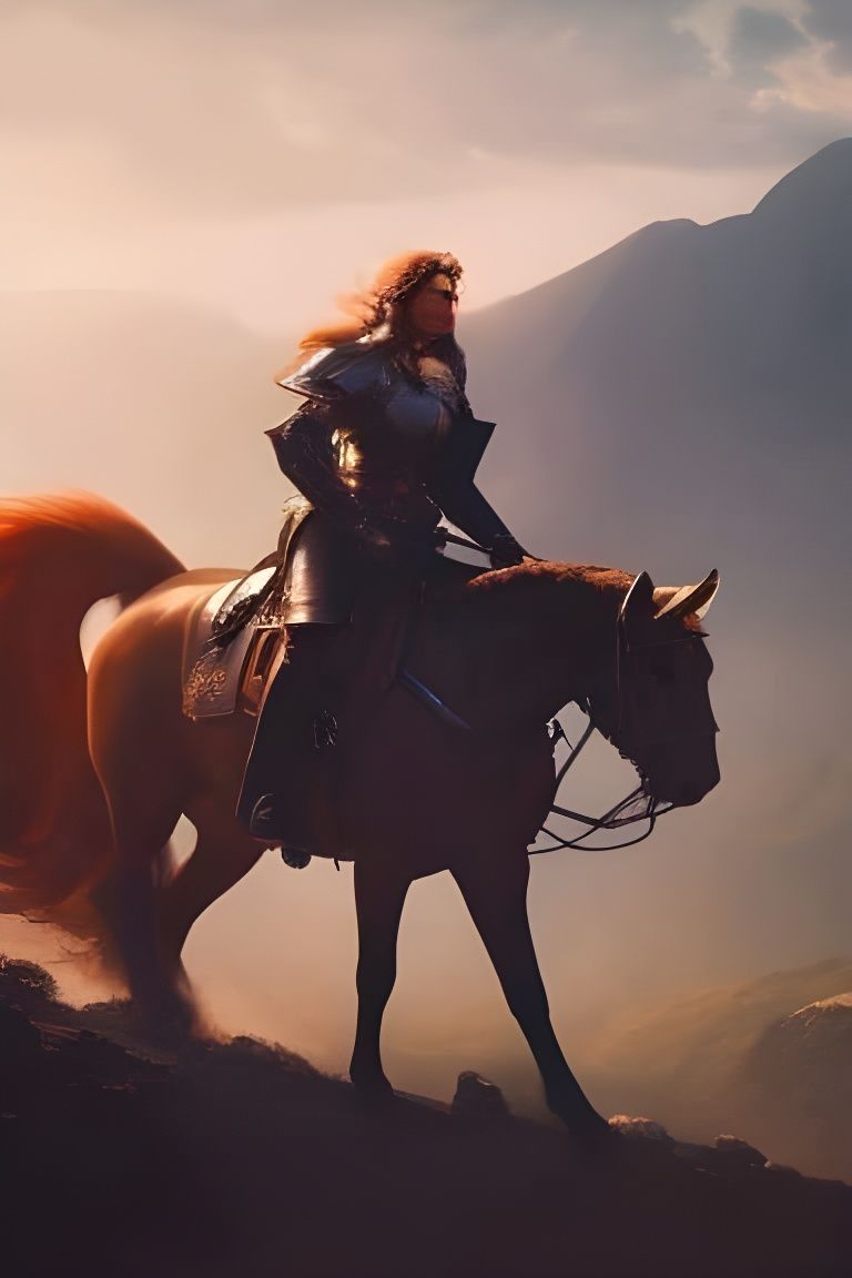 Latina Woman Riding Mechanical Lion, Ghibli-esque Art