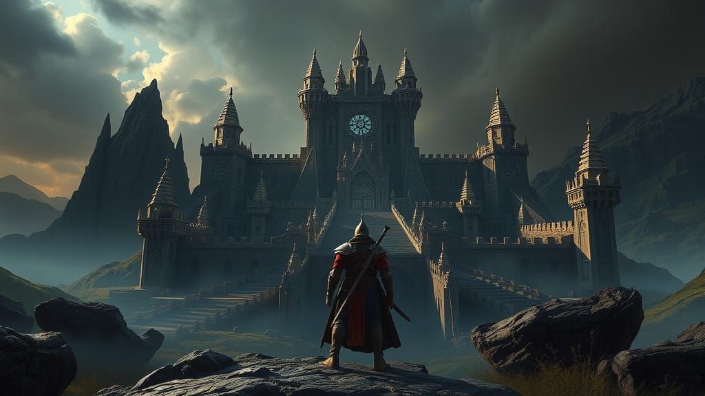 Epic 3D Video Game Landscape: Ancient Castle in a Mysterious...