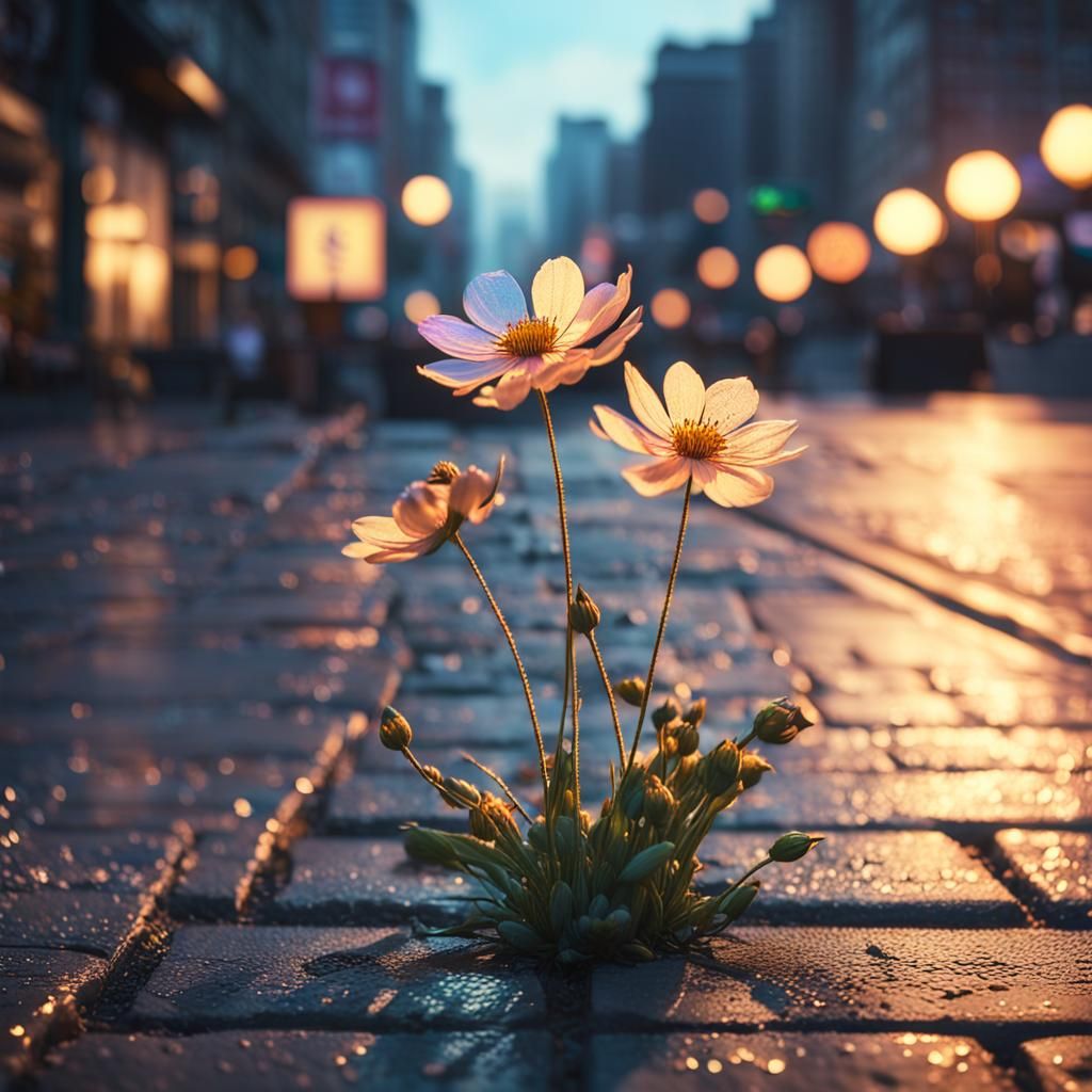 Mystical Bloom Bursts Forth at Dusk in 3D Anime Art