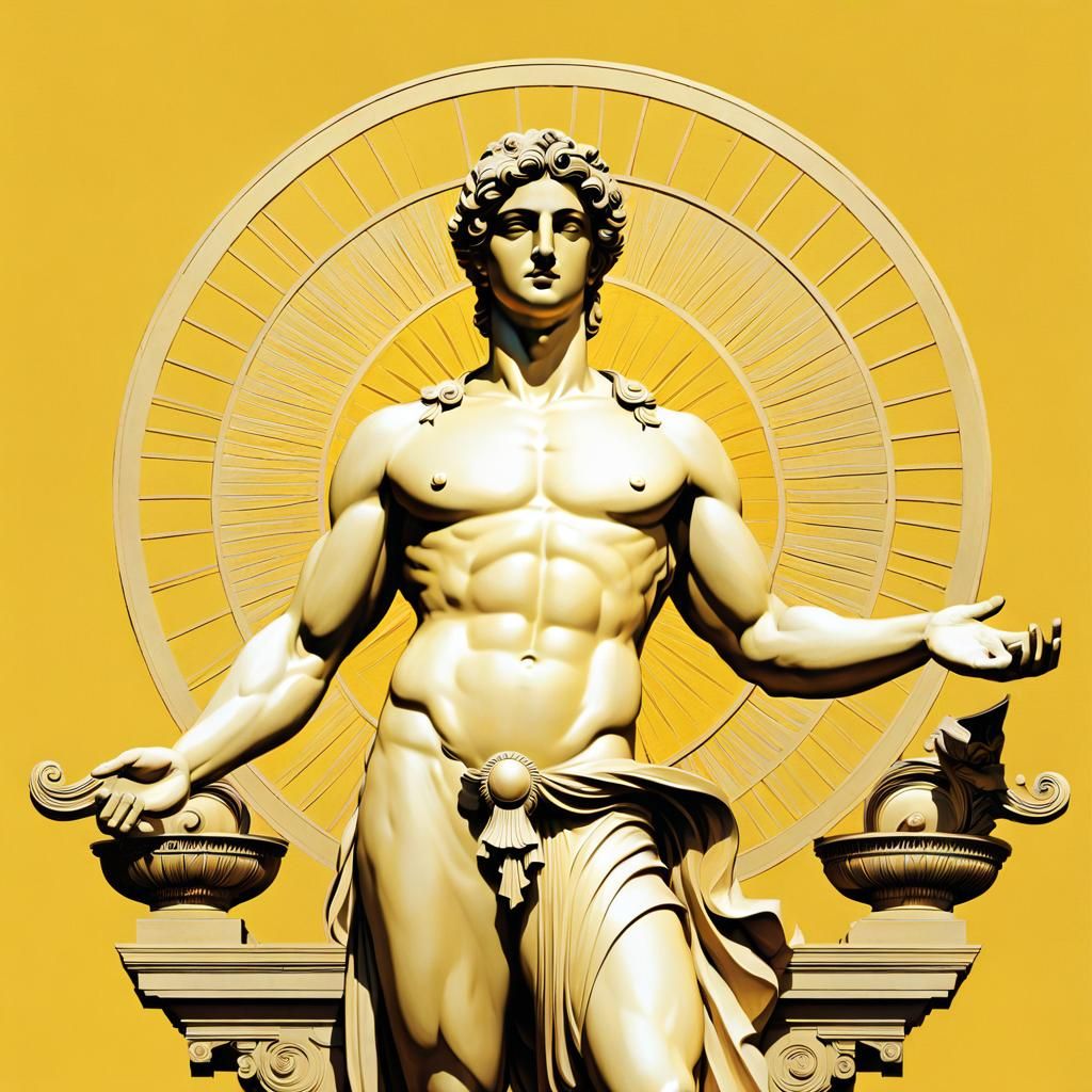 Apollo Statue in Inkpunk Minimalist Style