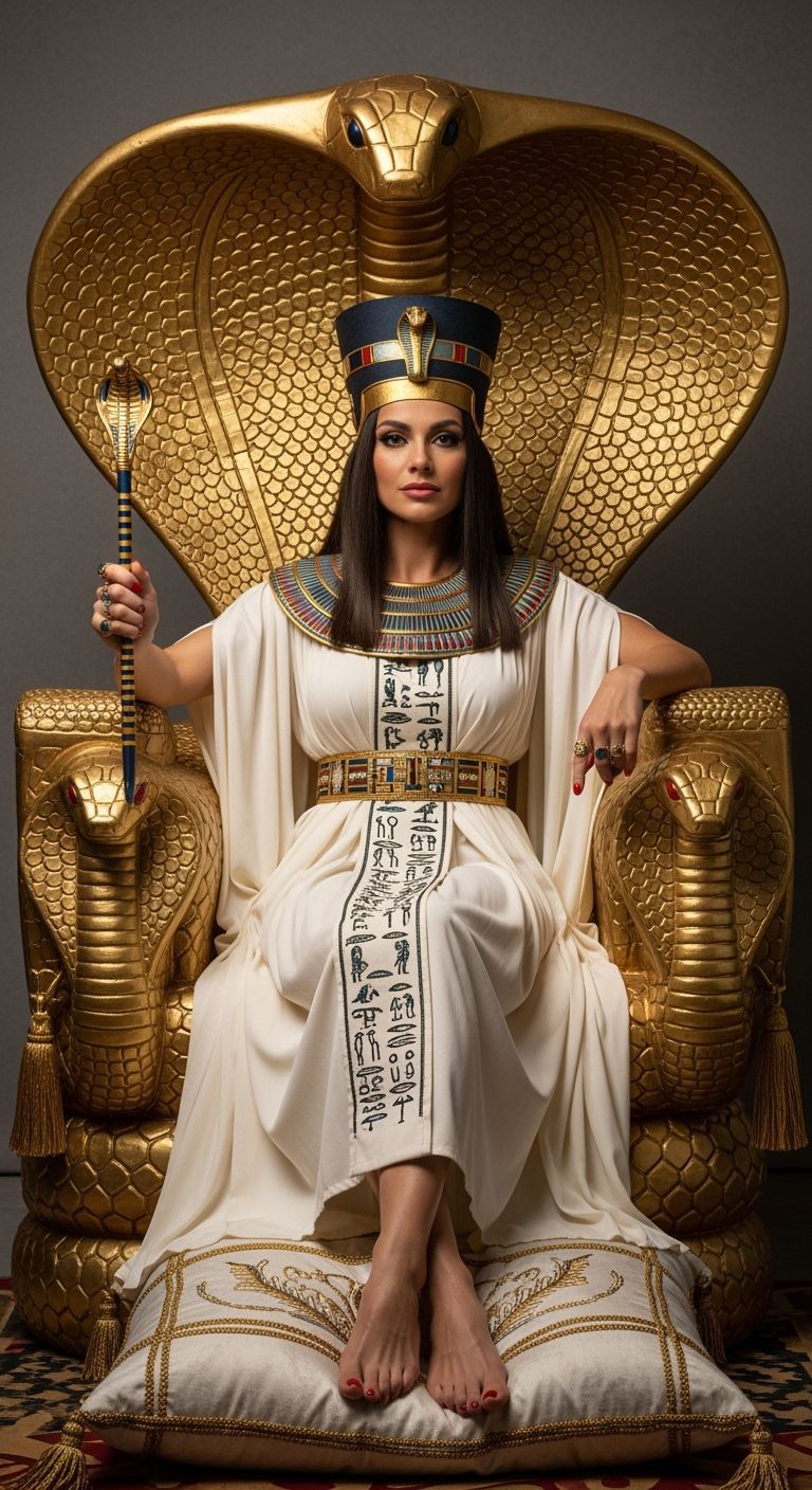Elegant Egyptian Queen on Golden Cobra Throne
