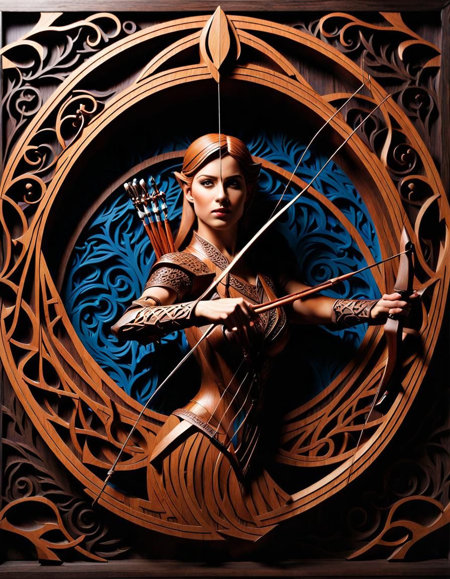 Gothic Wood Carving of Archer in Forest