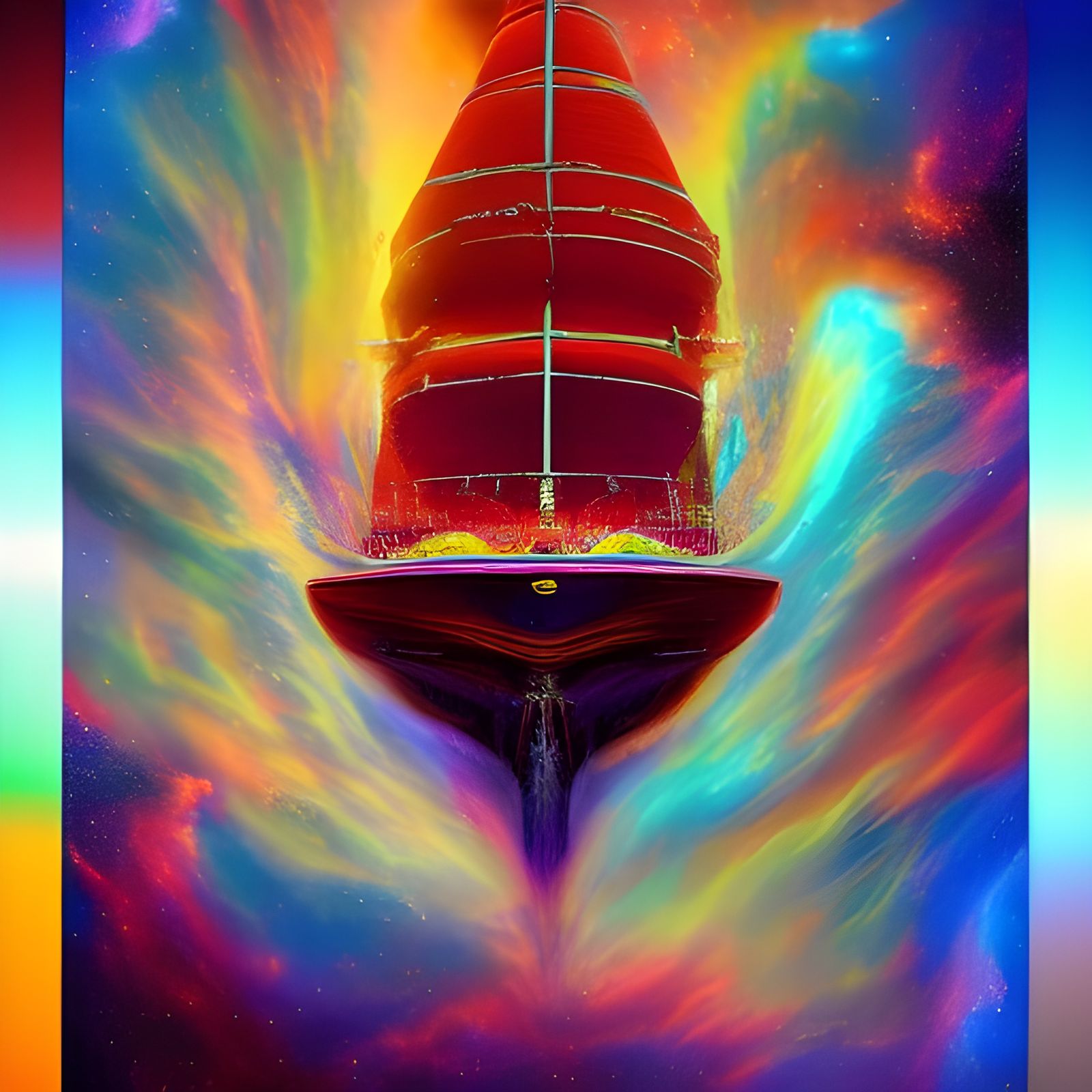 Magical Crystal Ship in Space: An Oil Painting