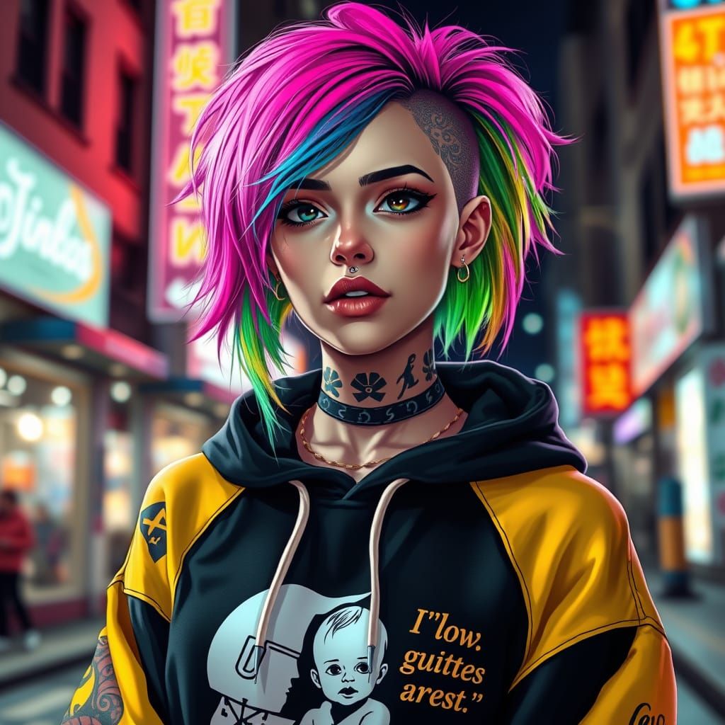 Vibrant Urban Goddess in Photorealistic Style