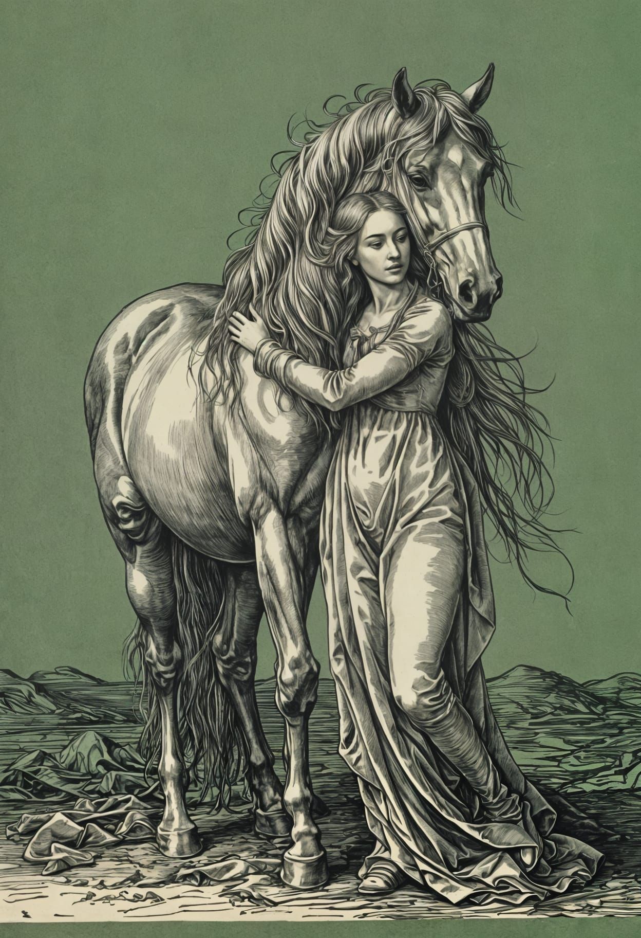 Woman and Horse in Renaissance Style