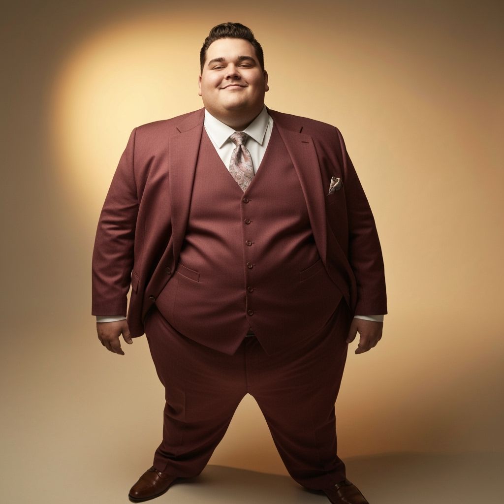 Confident Man in Suit with Large Belly
