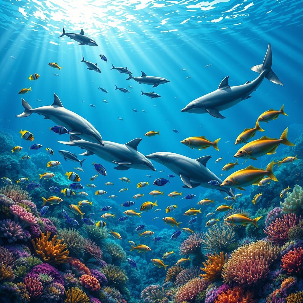 Vibrant Ocean Scene in Stylized Marine Art