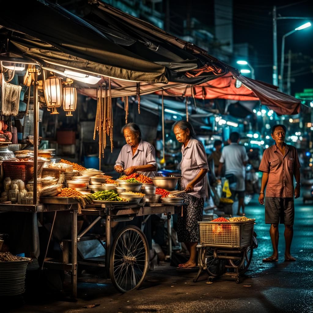 Bangkok Street Vendor at Night in HDR