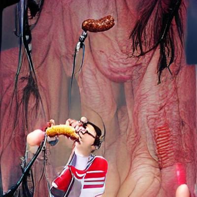 Person Eating Sausage Generated by AI