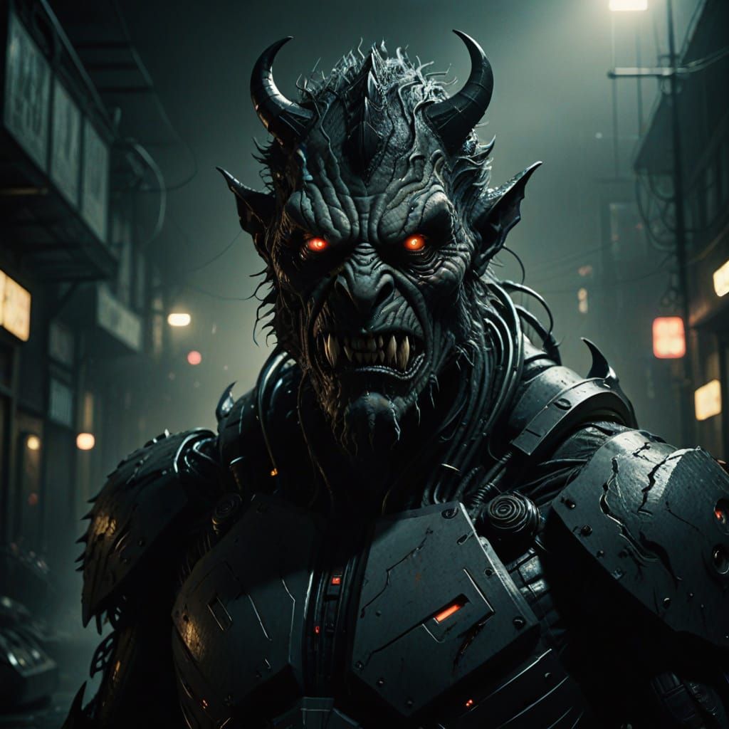 Dark, Retro-Futuristic Creature Emerges from the Shadows