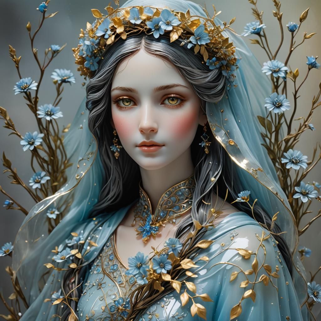 Enamel Glass Lady Figurine in Mosaic Style