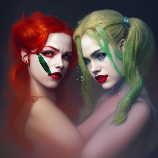 Poison Ivy and Harley Quinn Portrait in Digital Art