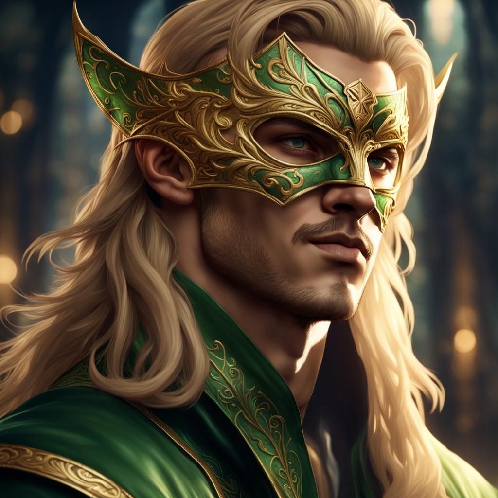 Blonde Elf with Mask: Dark Fantasy Concept Art