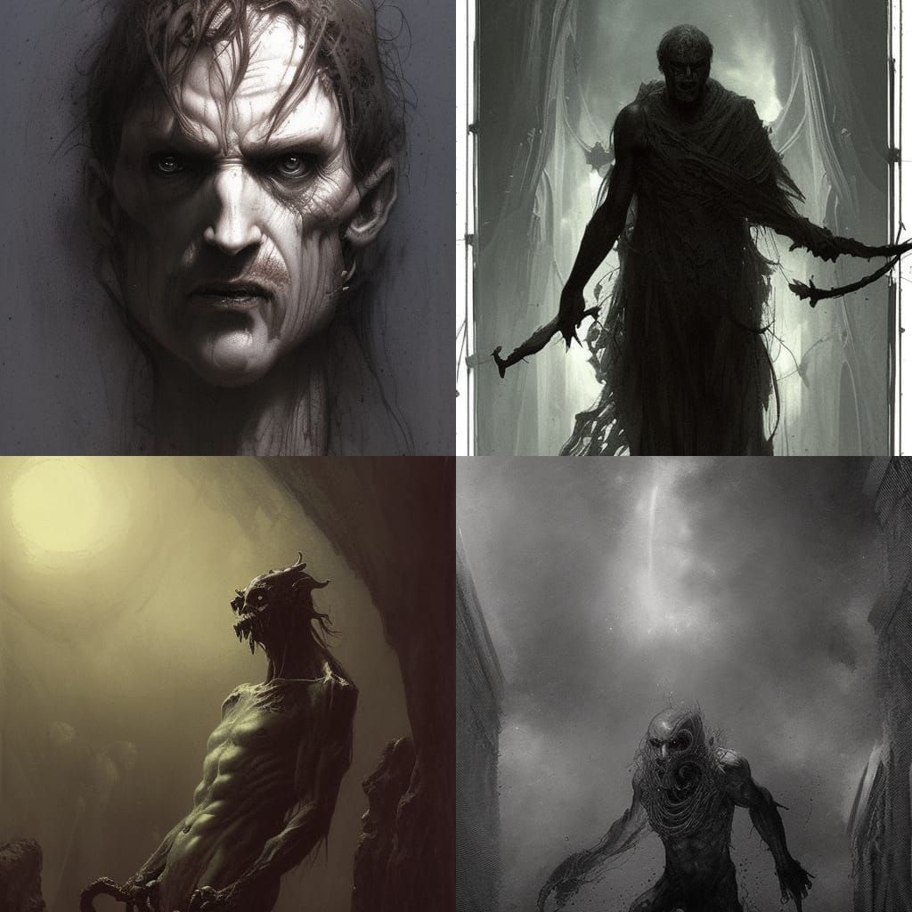 Horrific Human-Monster Hybrid in Gothic Horror Style