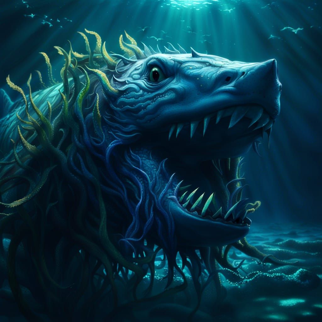 Oceanic Fantasy: Lion-bodied Shark Emerges from Dark Waters
