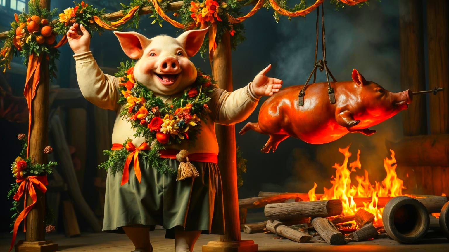 Jovial Harvest Celebrant Dances Around Maypole