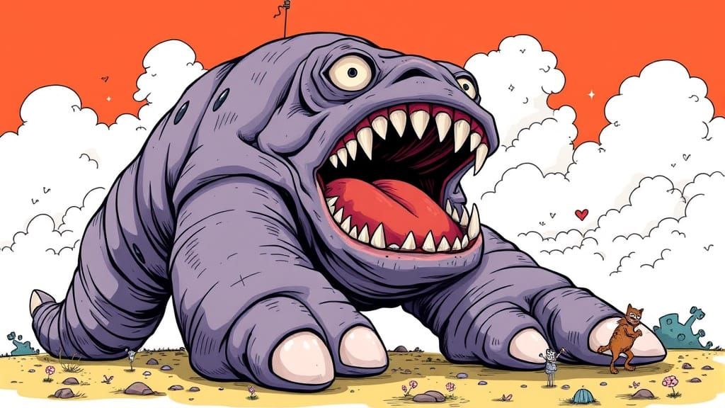 Humorous Foot-Mouth Monster in Pop Art Style