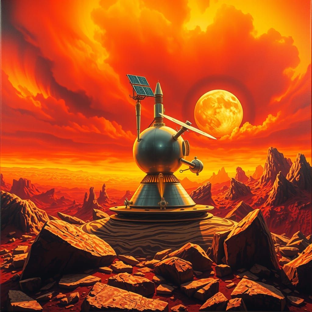 Futuristic Venera Probe on Scorching Venus Surface