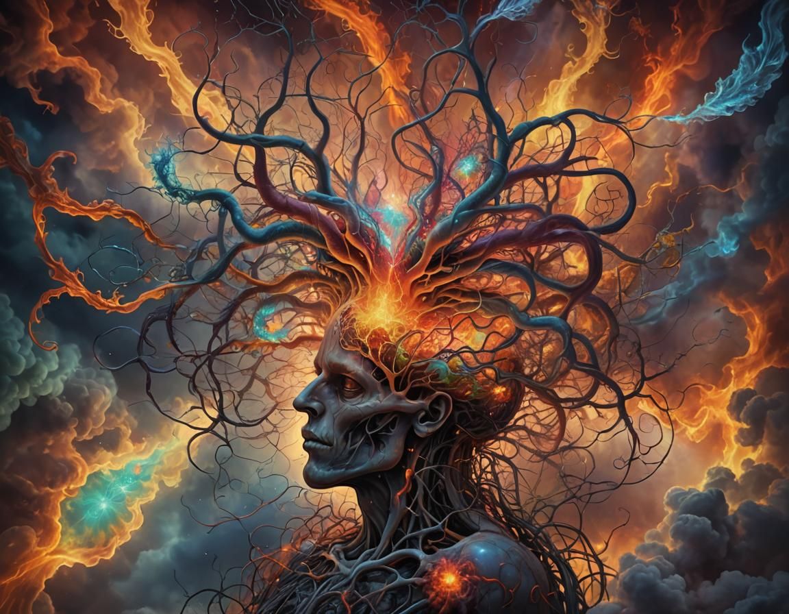 Psychedelic Neurons with Angels and Demons in Surreal Digita...