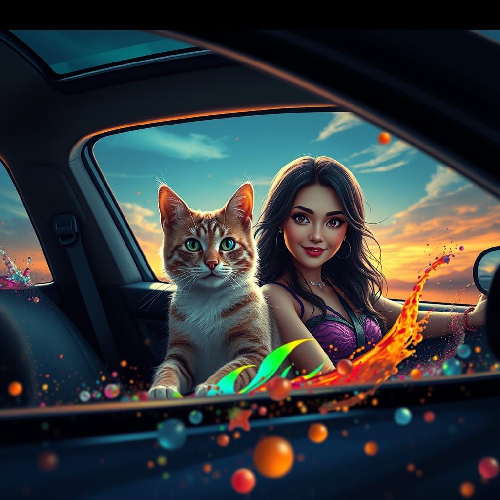 Feline Couple Enjoys a Fantastical Road Trip