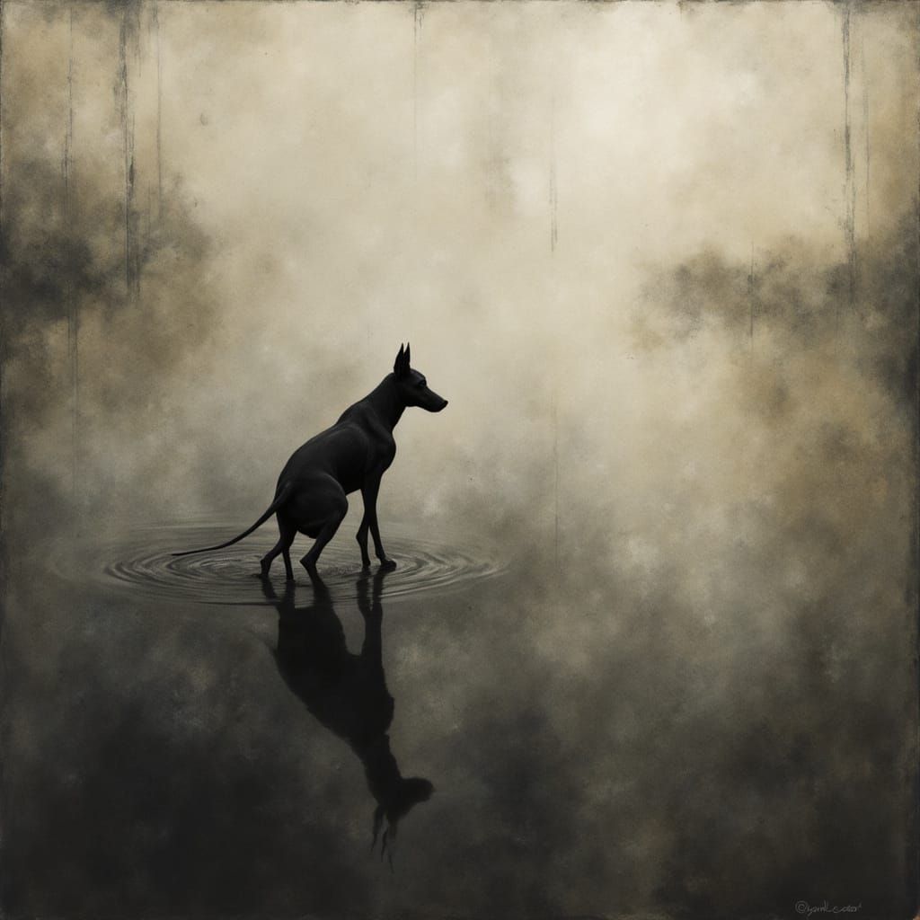 Atmospheric Dog in Sunlit Stillness as Painterly Photorealis...