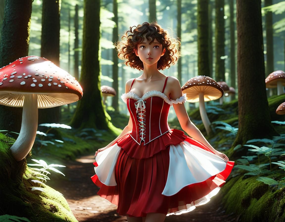 Elven Girl in Mushroom Forest: Anime Key Visual