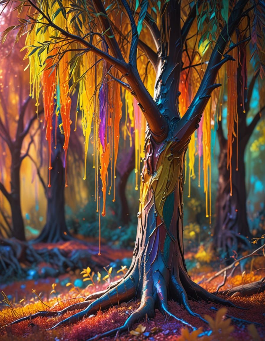 Surreal Expressionist Willow Tree in Vibrant Colorsplash