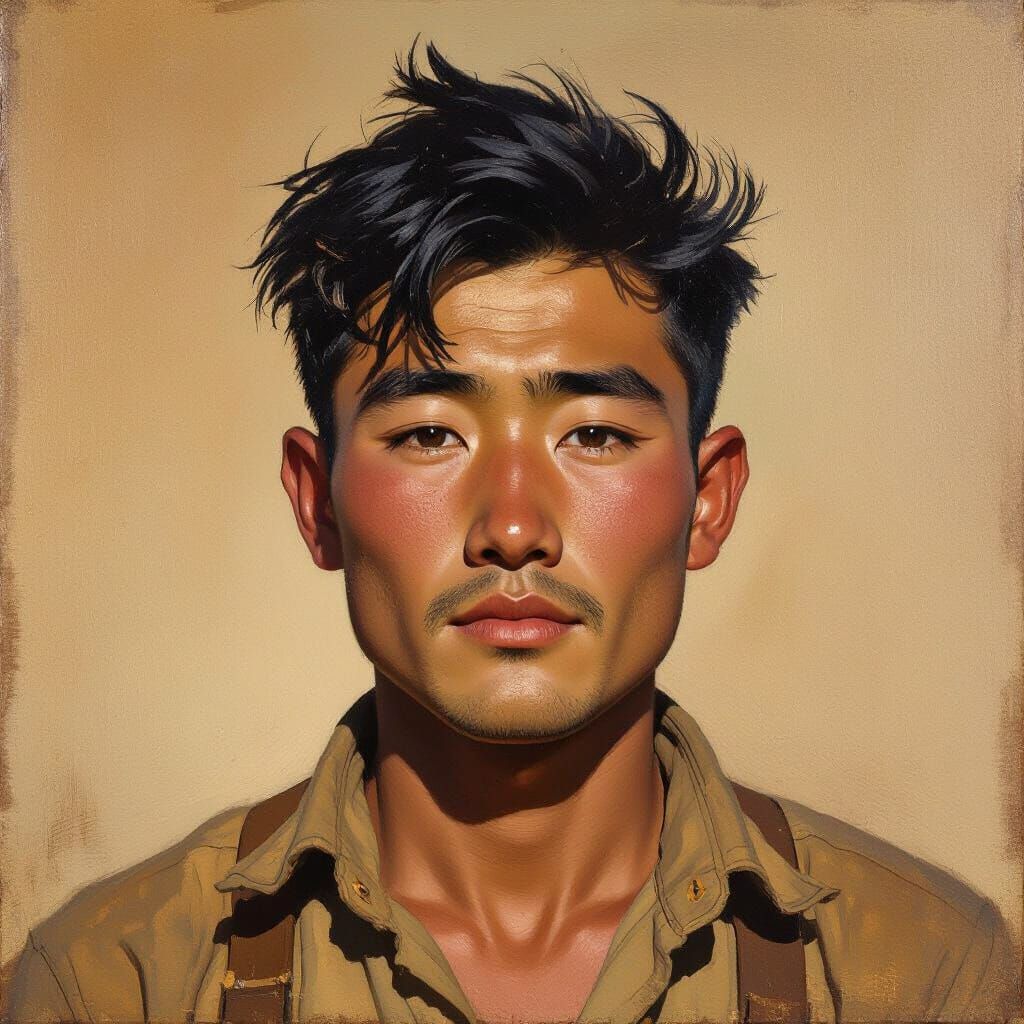 Chinese Gold Miner in 1914 Australia, Realistic Oil Painting
