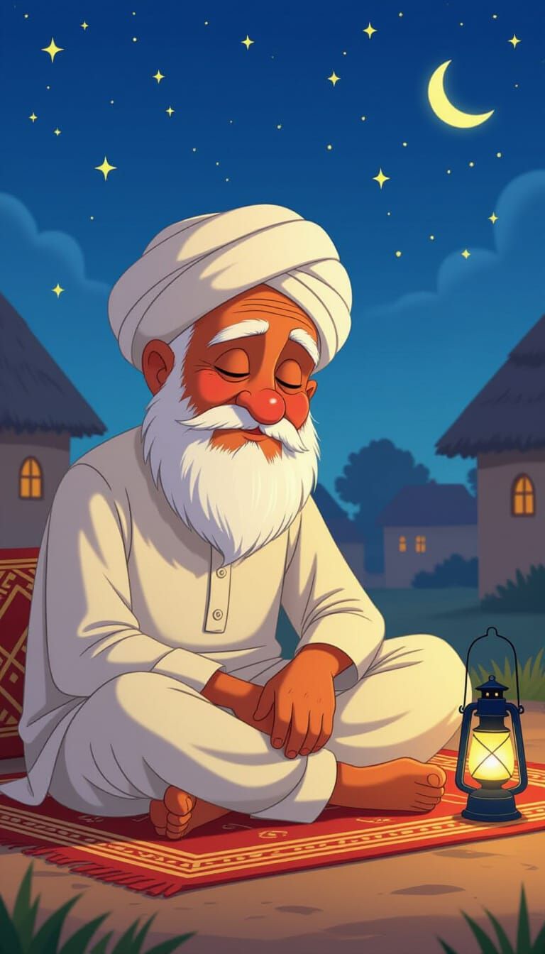 Serene Night: Muslim Man Sleeping Under Starry Sky