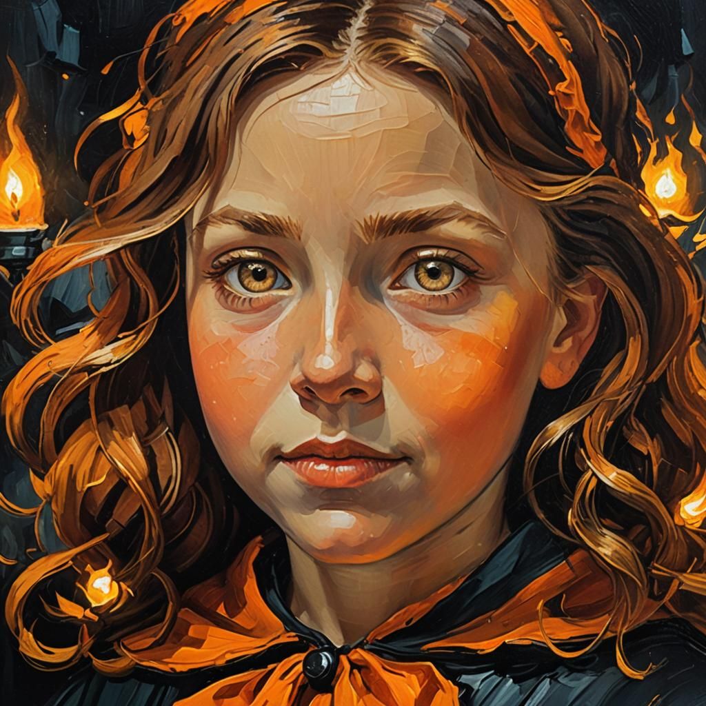 Girl Trick-or-Treating: Van Gogh-Style Oil Painting