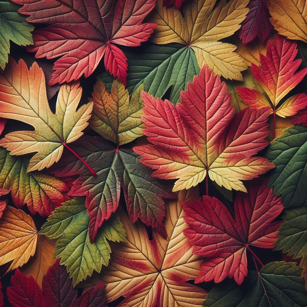 Detailed Close-up of Colorful Autumn Leaves