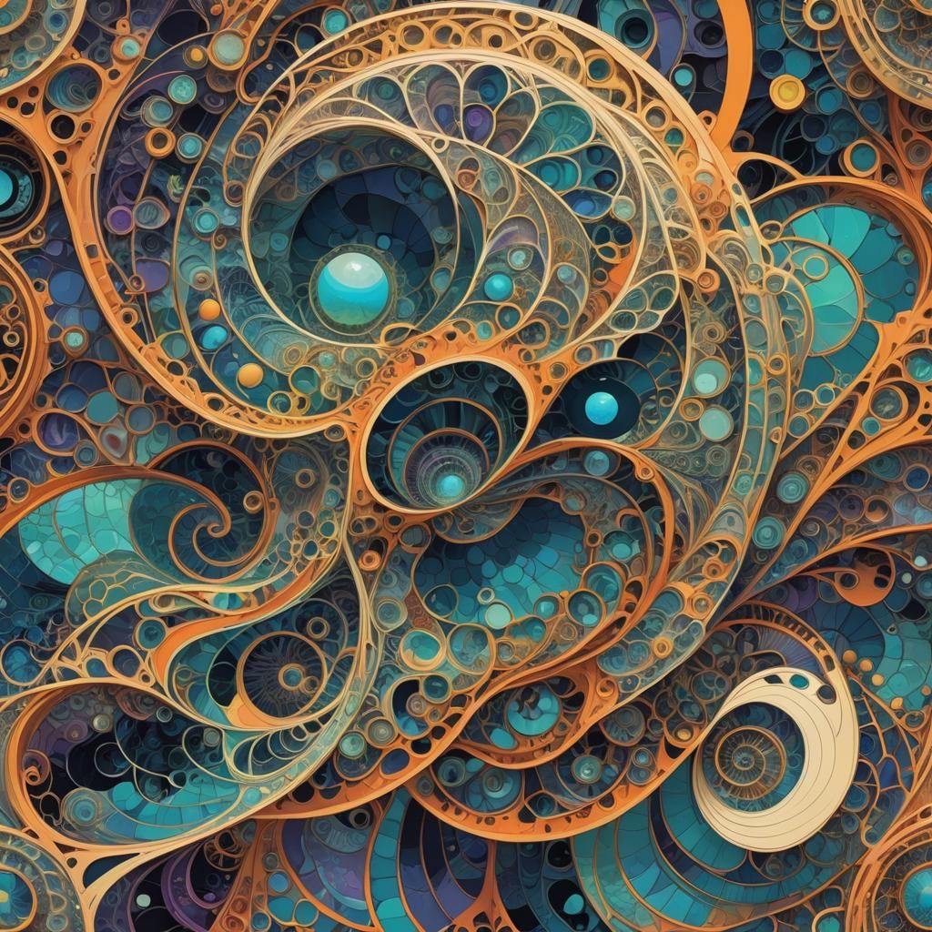 Iridescent Fractal Vortex with Zentangle Illustrations