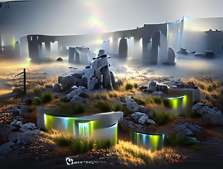 Cyberpunk Stonehenge Crystal Landscape in 8K